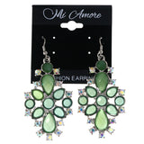Faceted AB Finish Dangle-Earrings Crystal Accents Green & Silver-Tone