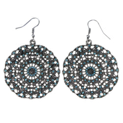 Silver-Tone & Blue Colored Metal Dangle-Earrings With Crystal Accents #LQE4508