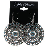 Silver-Tone & Blue Colored Metal Dangle-Earrings With Crystal Accents #LQE4508