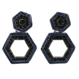 Black & Blue Colored Metal Drop-Dangle-Earrings With Crystal Accents #LQE4514