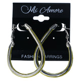 Silver-Tone & Yellow Colored Metal Hoop-Earrings #LQE4515