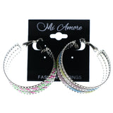 Glitter Sparkle Unique Hoop-Earrings Silver-Tone & Multi Colored #LQE4523