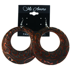 Antiqued Dangle-Earrings Orange & Bronze-Tone Colored #LQE4527