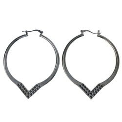 Silver-Tone & Black Colored Metal Hoop-Earrings #LQE4528