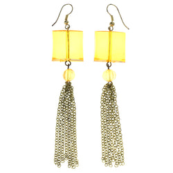 Faceted Antiqued Dangle-Earrings tassel Accents Yellow & Gold-Tone