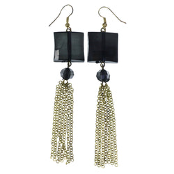 Faceted Antiqued Dangle-Earrings tassel Accents Black & Gold-Tone