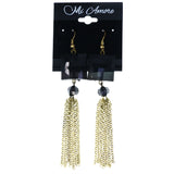 Faceted Antiqued Dangle-Earrings tassel Accents Black & Gold-Tone