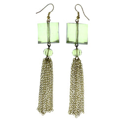 Faceted Antiqued Dangle-Earrings tassel Accents Green & Gold-Tone