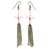 Faceted Antiqued Dangle-Earrings tassel Accents Pink & Gold-Tone