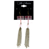 Faceted Antiqued Dangle-Earrings tassel Accents Pink & Gold-Tone