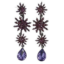 Flower Drop-Dangle-Earrings With Crystal Accents  Purple Color #LQE4542