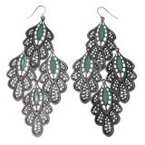 Leaf Dangle-Earrings Silver-Tone & Green Colored #LQE4543