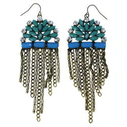 Tassel Dangle-Earrings With Crystal Accents Gold-Tone & Blue Colored #LQE4545