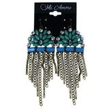 Tassel Dangle-Earrings With Crystal Accents Gold-Tone & Blue Colored #LQE4545