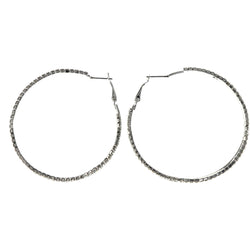 Glitter Sparkle Hoop-Earrings  With Crystal Accents Silver-Tone Color #LQE4547