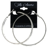 Glitter Sparkle Hoop-Earrings  With Crystal Accents Silver-Tone Color #LQE4547