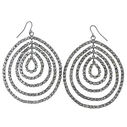 Silver-Tone & Black Colored Metal Dangle-Earrings With Crystal Accents #LQE4554
