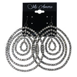 Silver-Tone & Black Colored Metal Dangle-Earrings With Crystal Accents #LQE4554