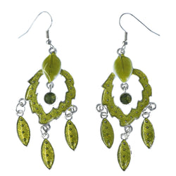 Leaf Dangle-Earrings With Drop Accents Yellow & Silver-Tone Colored #LQE4558
