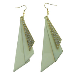 White & Gold-Tone Colored Metal Dangle-Earrings With Crystal Accents