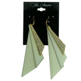 White & Gold-Tone Colored Metal Dangle-Earrings With Crystal Accents