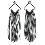 Tassel Dangle-Earrings With Crystal Accents Black & Silver-Tone Colored #LQE4562