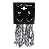 Tassel Dangle-Earrings With Crystal Accents Black & Silver-Tone Colored #LQE4562