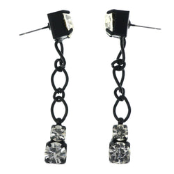 Chain Matte Finish -Dangle-Earrings Crystal Accents Black & Silver-Tone Color