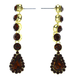 Brown & Gold-Tone Metal -Dangle-Earrings Crystal Accents #LQE4564