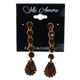 Brown & Gold-Tone Metal -Dangle-Earrings Crystal Accents #LQE4564