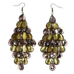 Faceted Antiqued Chandelier-Earrings Bead Accents Yellow & Bronze-Tone