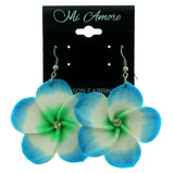 Blue & Green Flower Dangle-Earrings With Crystal Accents