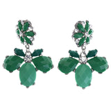 Mi Amore Faceted Flower Drop-Dangle-Earrings Green & Silver-Tone