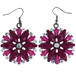 Mi Amore Faceted Flower Dangle-Earrings Pink & Silver-Tone