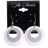 Mi Amore Glitter Sparkle Dangle-Earrings White & Silver-Tone