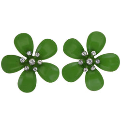 Mi Amore Flower Dangle-Earrings Green/Silver-Tone