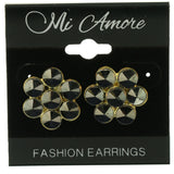 Gold-Tone Metal Stud-Earrings With Black Crystal Accents
