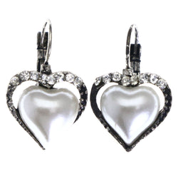 Mi Amore Heart Dangle-Earrings Silver-Tone/White