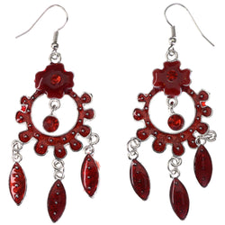 Mi Amore Flower Dangle-Earrings Red/Silver-Tone