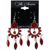 Mi Amore Flower Dangle-Earrings Red/Silver-Tone