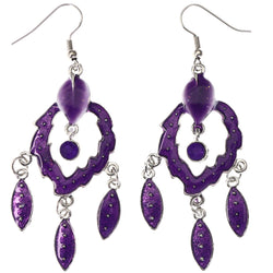 Mi Amore Leaf Dangle-Earrings Purple/Silver-Tone
