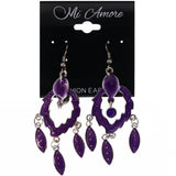 Mi Amore Leaf Dangle-Earrings Purple/Silver-Tone