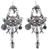 Mi Amore Antiqued Flower Drop-Dangle-Earrings Silver-Tone & Orange