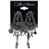 Mi Amore Antiqued Flower Drop-Dangle-Earrings Silver-Tone & Orange