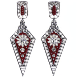 Mi Amore Flower Dangle-Earrings Silver-Tone/Red