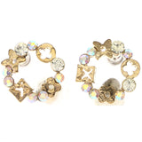 Mi Amore AB Finish Flower Stud-Earrings Gold-Tone & Silver-Tone