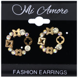 Mi Amore AB Finish Flower Stud-Earrings Gold-Tone & Silver-Tone
