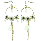 Gold-Tone & White Flower Metal Dangle-Earrings With Crystal Accents
