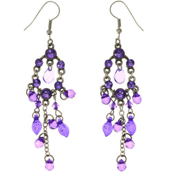 Mi Amore Leaf Matte Finish Dangle-Earrings Purple & Silver-Tone