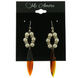 Metal Drop-Dangle-Earrings With Crystal Accents Brown & White